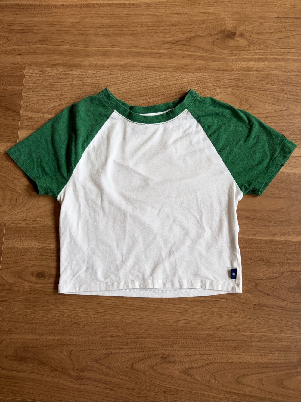Baby cropped Raglan Tee - Green & White